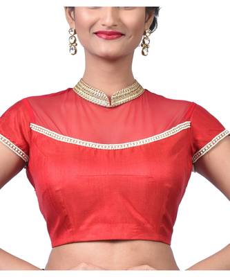 Red Raw Silk with Pearl Lace Designer Blouse 1