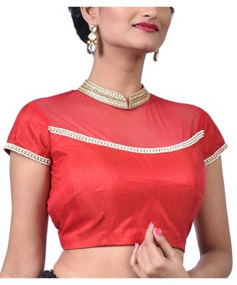 Red Raw Silk with Pearl Lace Designer Blouse 3