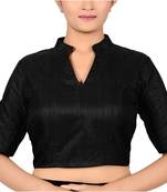 Black Raw Silk Solid chinese collar Designer Blouse