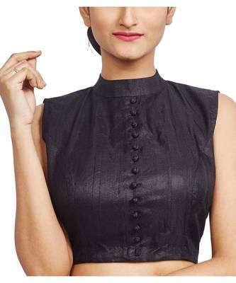 Black Raw Silk Designer Blouse 1