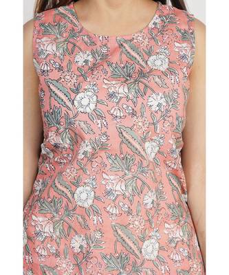 Peach Floral Printed Loungewear with Stripes Shorts 2
