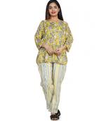 Yellow Floral Printed with Stripes Pajama Set
