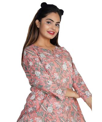 Peach Floral Printed with Stripes Pajama Set 3