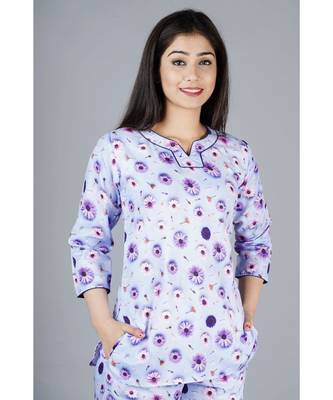 Lavender Flower Printed Lounge Wear 3