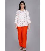 White Printed Top with Orange Pants