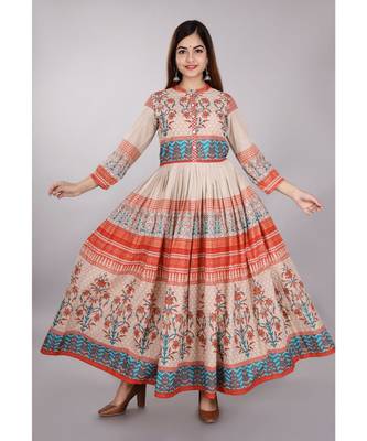 Orange Shimmer Floral Printed Kurti 1