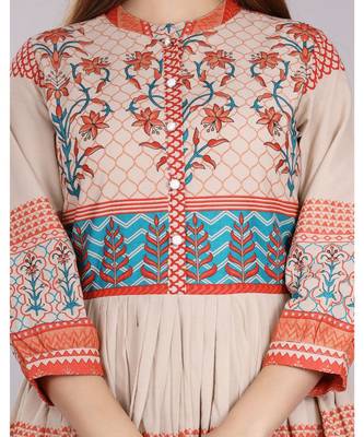 Orange Shimmer Floral Printed Kurti 2