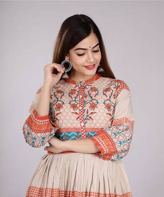 Orange Shimmer Floral Printed Kurti 3