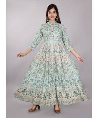 Sea Green Floral Printed Kurti 1