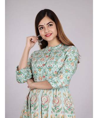 Sea Green Floral Printed Kurti 3