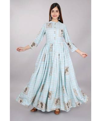 Aqua Blue Rose Printed Kurti 1
