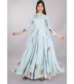 Aqua Blue Rose Printed Kurti