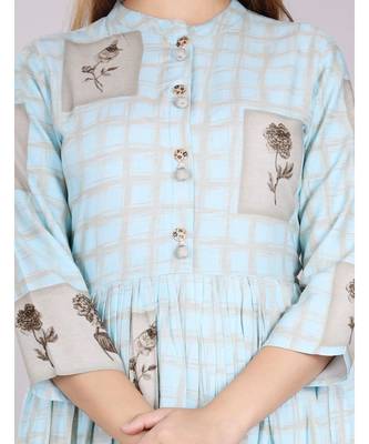 Aqua Blue Rose Printed Kurti 2