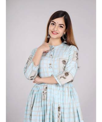 Aqua Blue Rose Printed Kurti 3