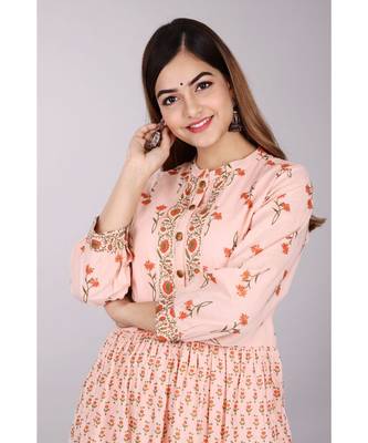 Orange Floral Printed Kurti 3