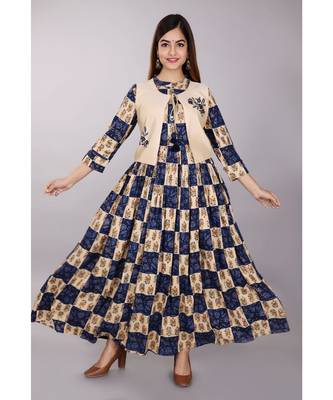 Blue Floral Kurti with Koti 1