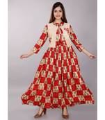 Red Floral Kurti with Koti