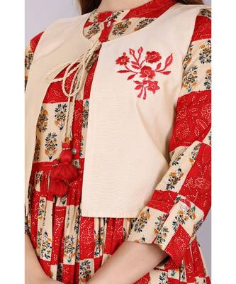 Red Floral Kurti with Koti 2