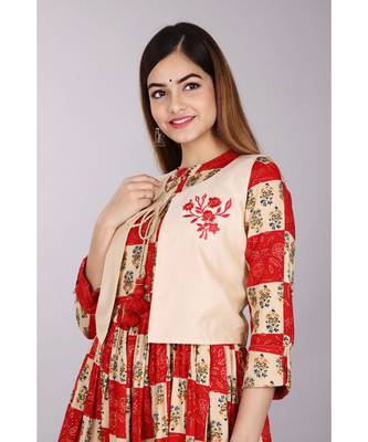 Red Floral Kurti with Koti 3