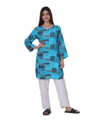 Aqua Blue Digital Print Night wear top 1