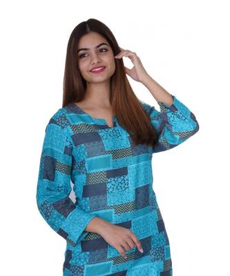 Aqua Blue Digital Print Night wear top 2