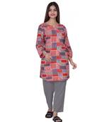 Digital Print Night Wear top WITH Grey pants