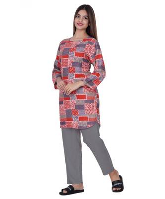 Digital Print Night Wear top WITH Grey pants 2