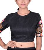 Black Raw Silk Embroidered Designer Blouse