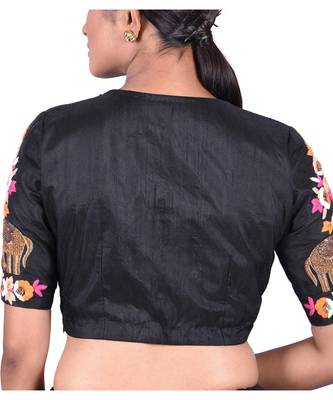 Black Raw Silk Embroidered Designer Blouse 2