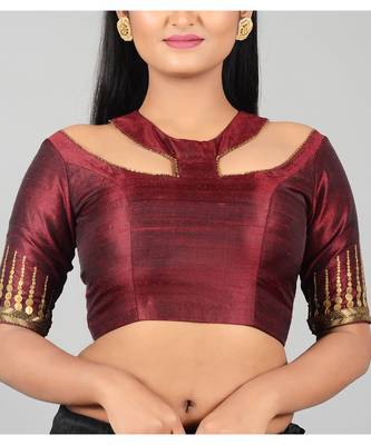 Maroon Raw Silk Designer Blouse 1