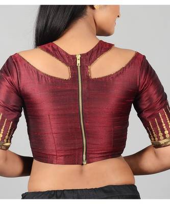Maroon Raw Silk Designer Blouse 2