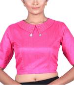 Pink Raw Silk Solid peter pan collar Designer Blouse