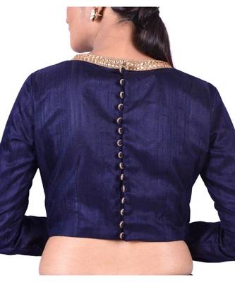 Navy Blue Raw Silk Designer Blouse 2