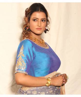 Blue Raw Silk Designer Blouse 1
