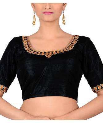 Black Raw Silk Embroidered Designer Blouse 1