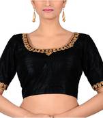 Black Raw Silk Embroidered Designer Blouse