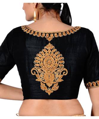 Black Raw Silk Embroidered Designer Blouse 2