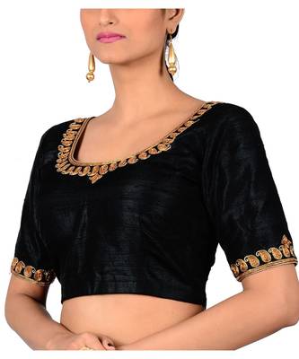Black Raw Silk Embroidered Designer Blouse 3