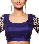Blue Raw Silk With Sleeves Embroidered blouse