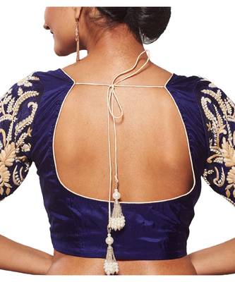 Blue Raw Silk With Sleeves Embroidered blouse 2