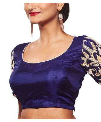 Blue Raw Silk With Sleeves Embroidered blouse 3