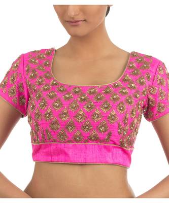 Pink Raw Silk with Embroidery Designer Blouse 1