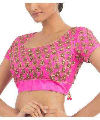 Pink Raw Silk with Embroidery Designer Blouse 3