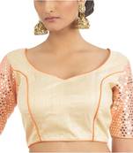 Beige Raw Silk with Mirrow Embroidered sleeve Blouse