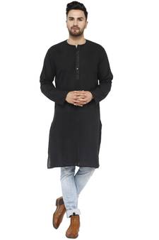 Black PLAIN Cotton KURTA 