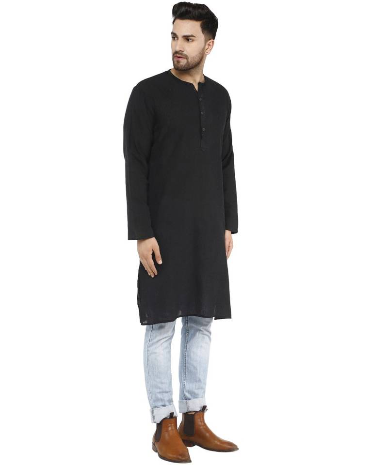 Black PLAIN Cotton KURTA 