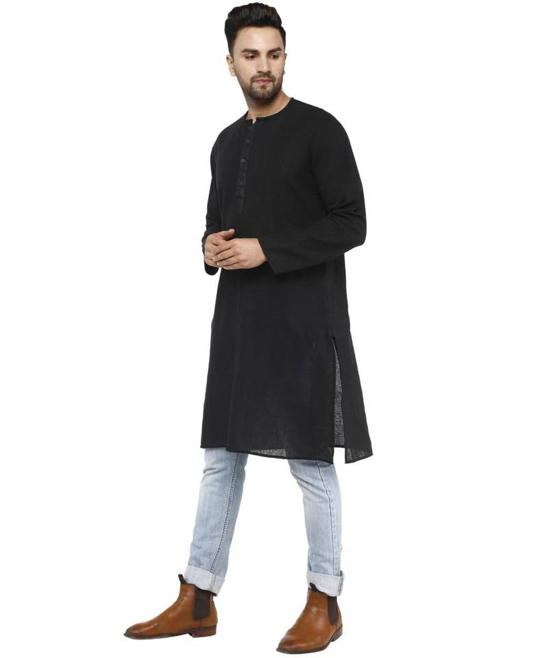 Black PLAIN Cotton KURTA 