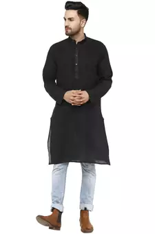 Black PLAIN Cotton KURTA 