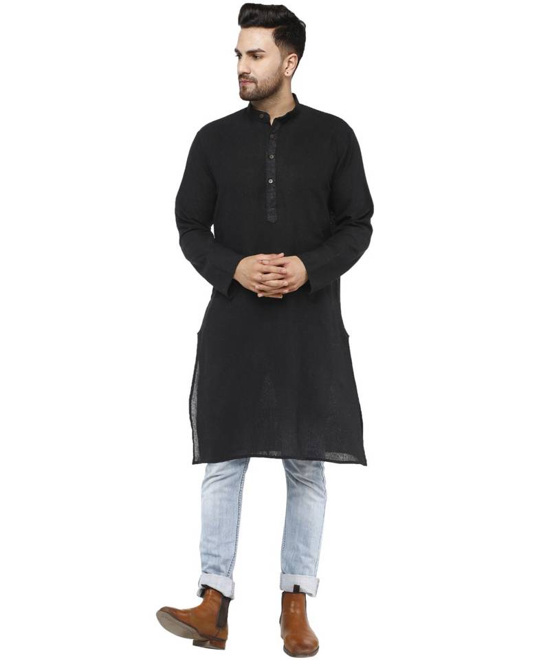 Black PLAIN Cotton KURTA 