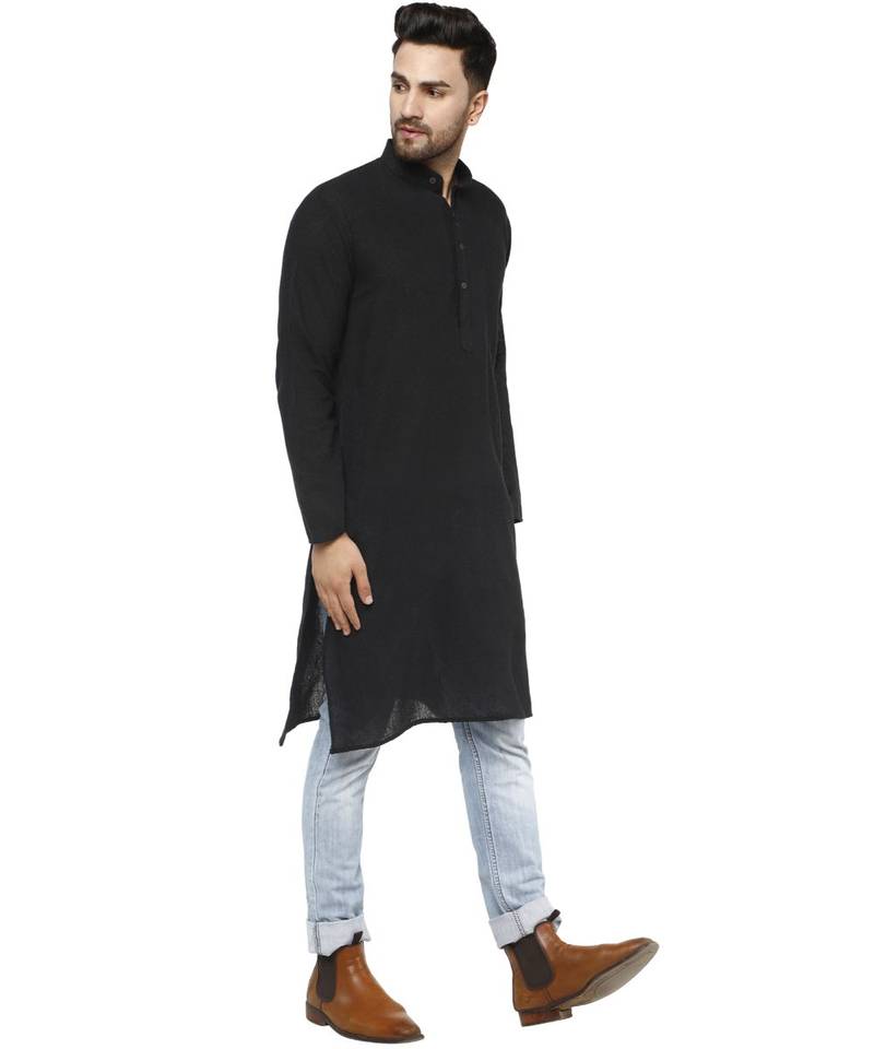 Black PLAIN Cotton KURTA 